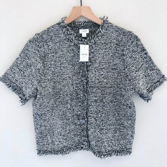NWT J.Crew Short-sleeve Fringe Lady Cardigan Sweater Black - Picture 3 of 5